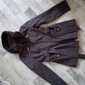 Avanti Hooded Rain Jacket Gray Coat Fleece Lined Zip Front Women's Small